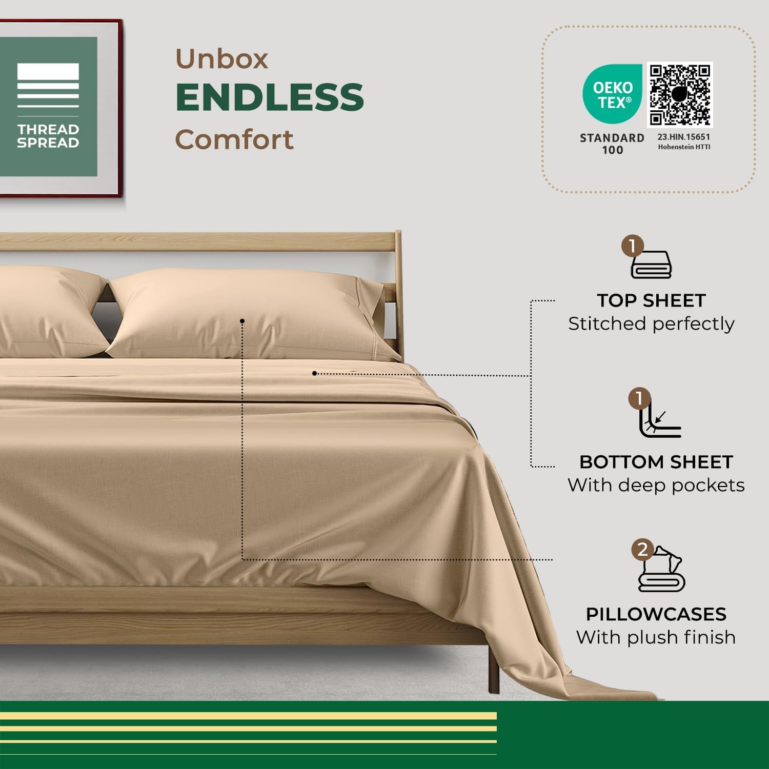 THREAD SPREAD 100% Organic Cotton Sheets King Size - 4 PC Organic Cotton King Size Percale Weave Sheet Set, Soft, Cooling, Crisp &…