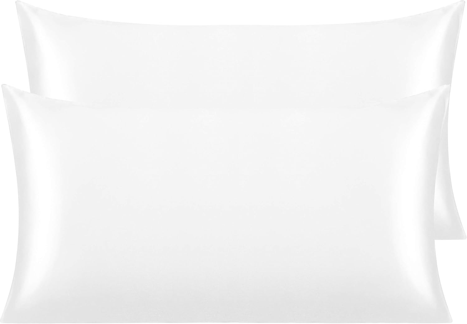 Ntbay 2 Pack Satin King Pillowcases for Hair and Skin, Luxurious and Silky Pillow Cases with Envelope Closure, 20x40 Inches, White 2 Pack 4…