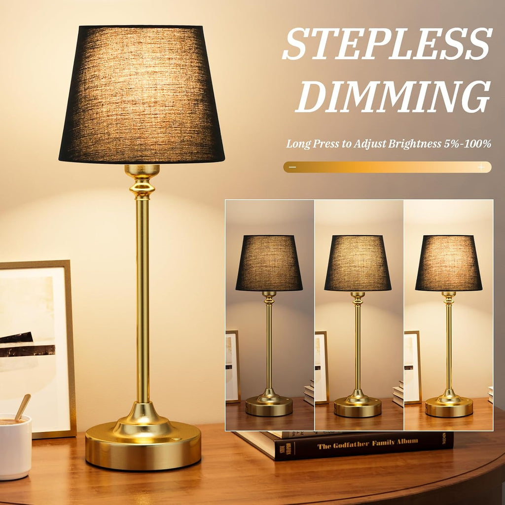 Kakanuo Cordless Table Lamps Rechargeable Set - 2 Pack Brass 4000mAH Battery Operated Lamps for Decor, 3000K Stepless Dimming Touch…
