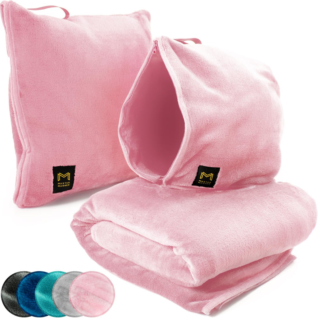 Travel Blanket Airplane Compact with Hoodie – 2in1 Airplane Travel Accessories from Plane Blanket to Travel Pillow with Luggage Strap…