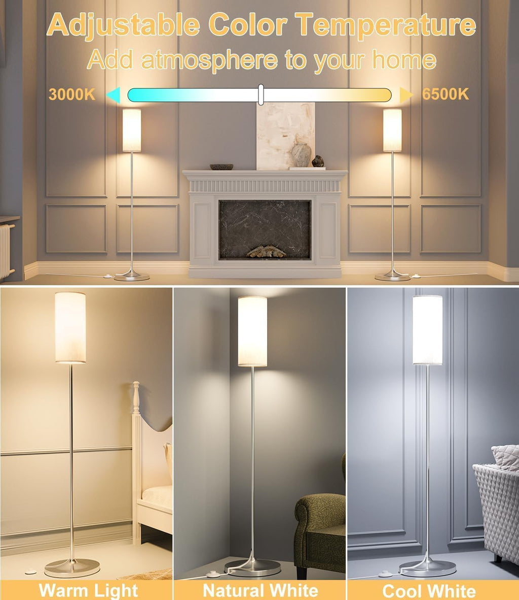 luckystyle LED Floor Lamp for Living Room, Dimmable Standing Lamps with Foot Switch, Remote Custom Color Temperature Silver Pole Lamp with…