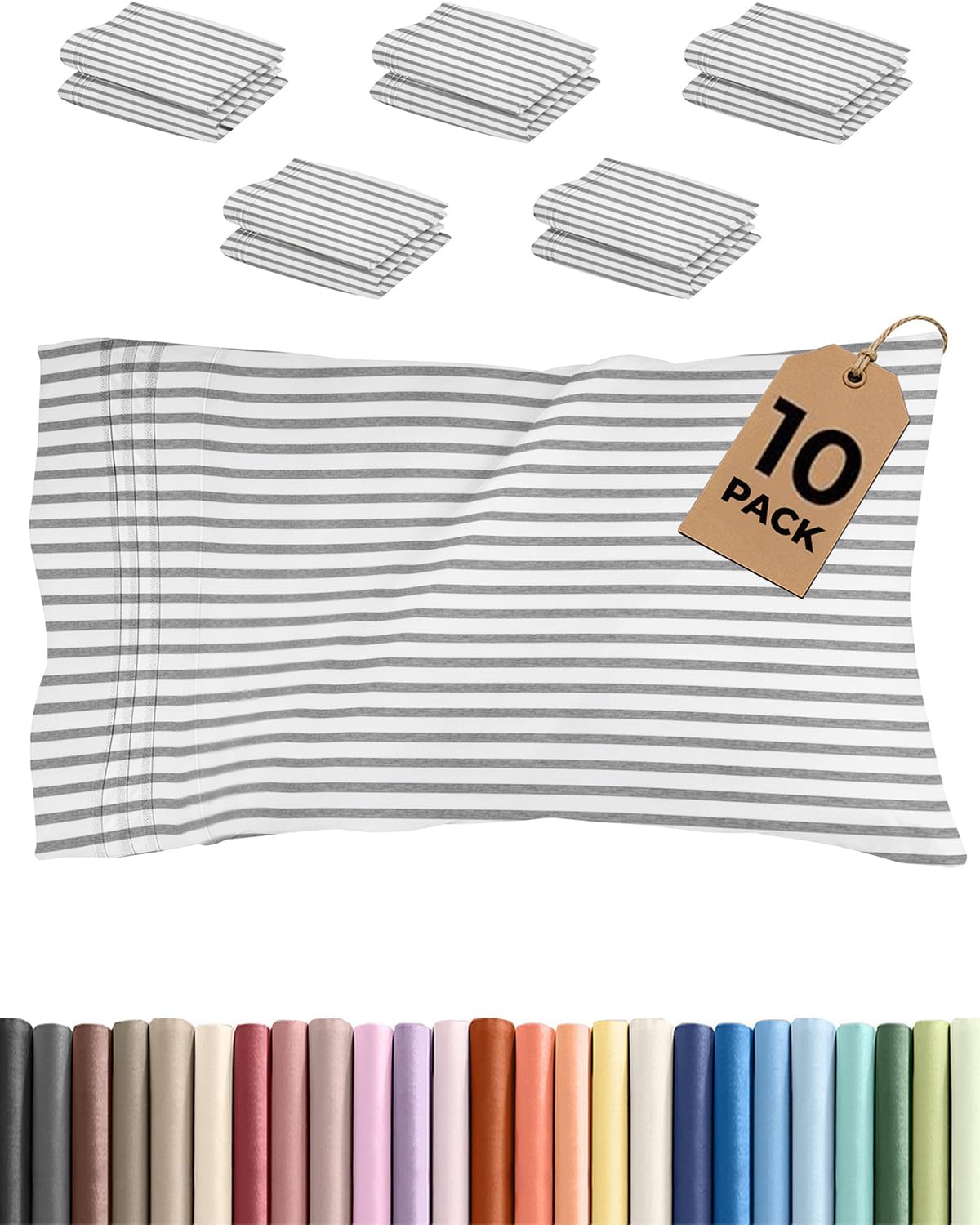 Queen Pillow Cases Set of 10 - Ultra Soft Hotel Quality Pillowcase Covers - Comfy & Wrinkle Free - Shrink & Fade Resistant - Machine…