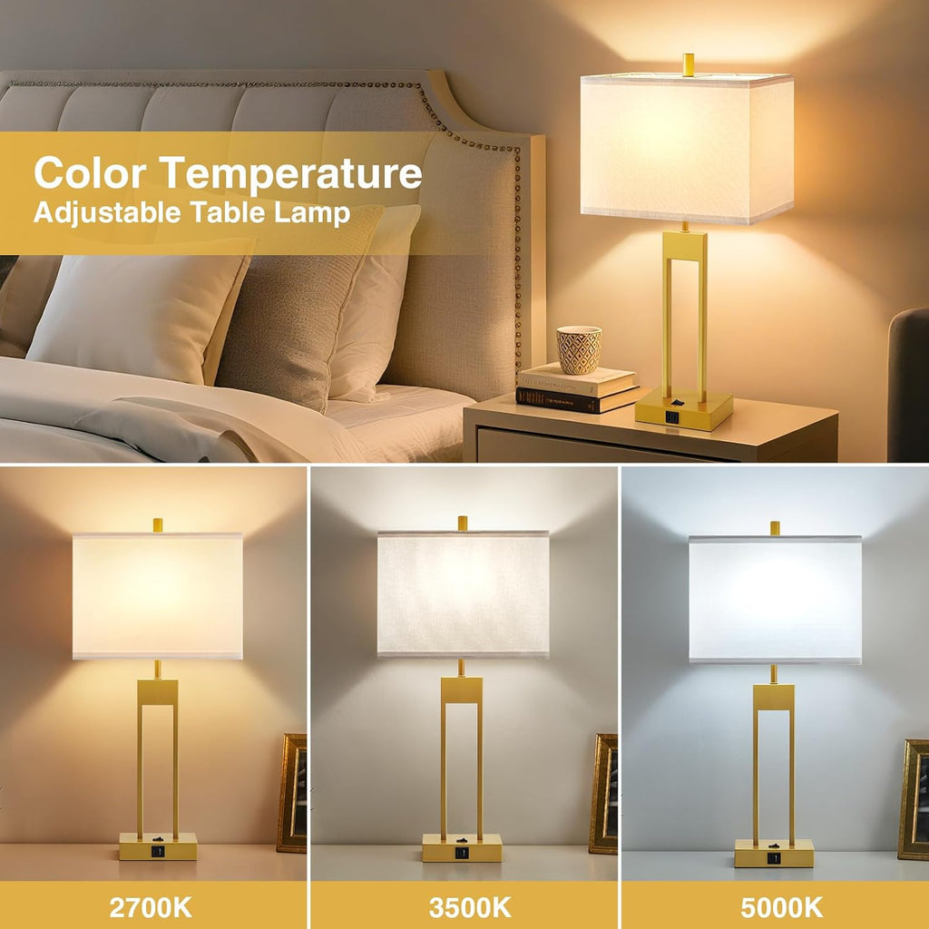 GyroVu Extra Large 25.5" Nightstand Table Lamps for Bedrooms Set of 2, Bedside Lamp with USB C+A, Colors Changeable Living Room Lamp…