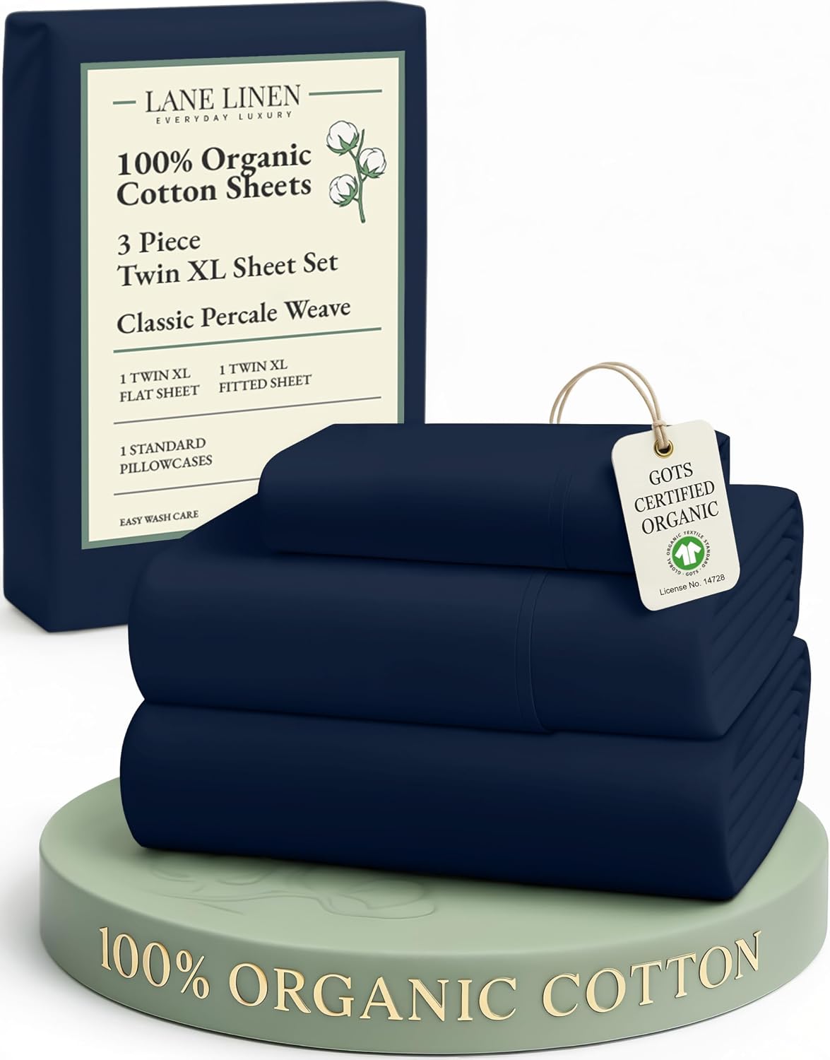 LaneLinen LANE LINEN 100% Organic Cotton Mercerized Twin XL Sheet Set, Reinforced Seams Machine Washable Extra Long Twin Bedding Set, Luxur…