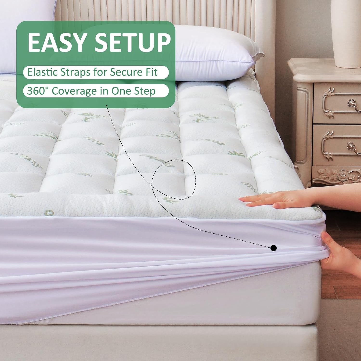 oaskys Mattress Topper Queen Size - Cooling Extra Thick Breathable Viscose Made from Bamboo Mattress pad - Soft Quilted Fitted Mattress…