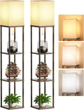 PARTPHONER Floor Lamp with Shelves for Living Room 2 Pack, Shelf Floor Lamp with 3 CCT LED Bulb, Corner Display Standing Column Lamp…
