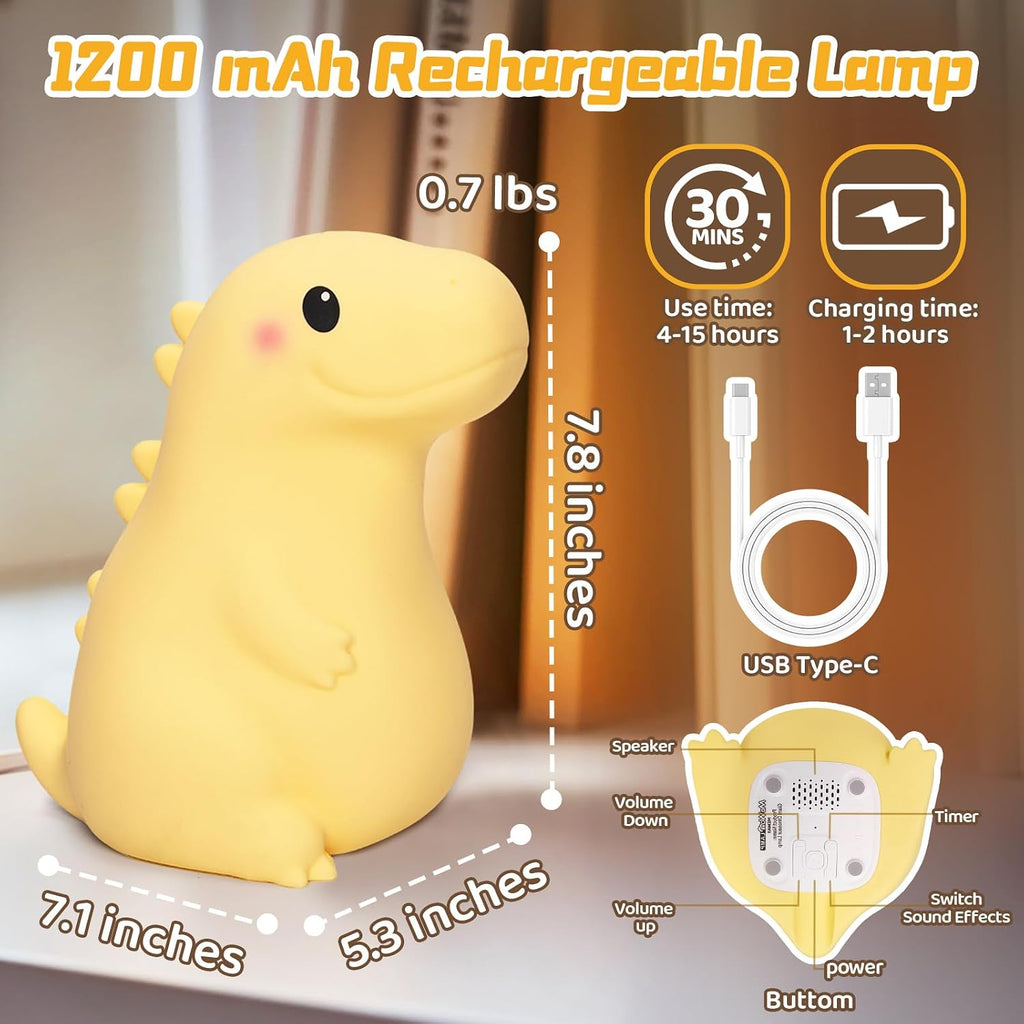 Mewaii Big Dinosaur Night Light for Kids, 7.8 in & 18 Funny Sounds Squishy Silicone Dinosaur Lamp with 3-Level Brightness, Rechargeable…