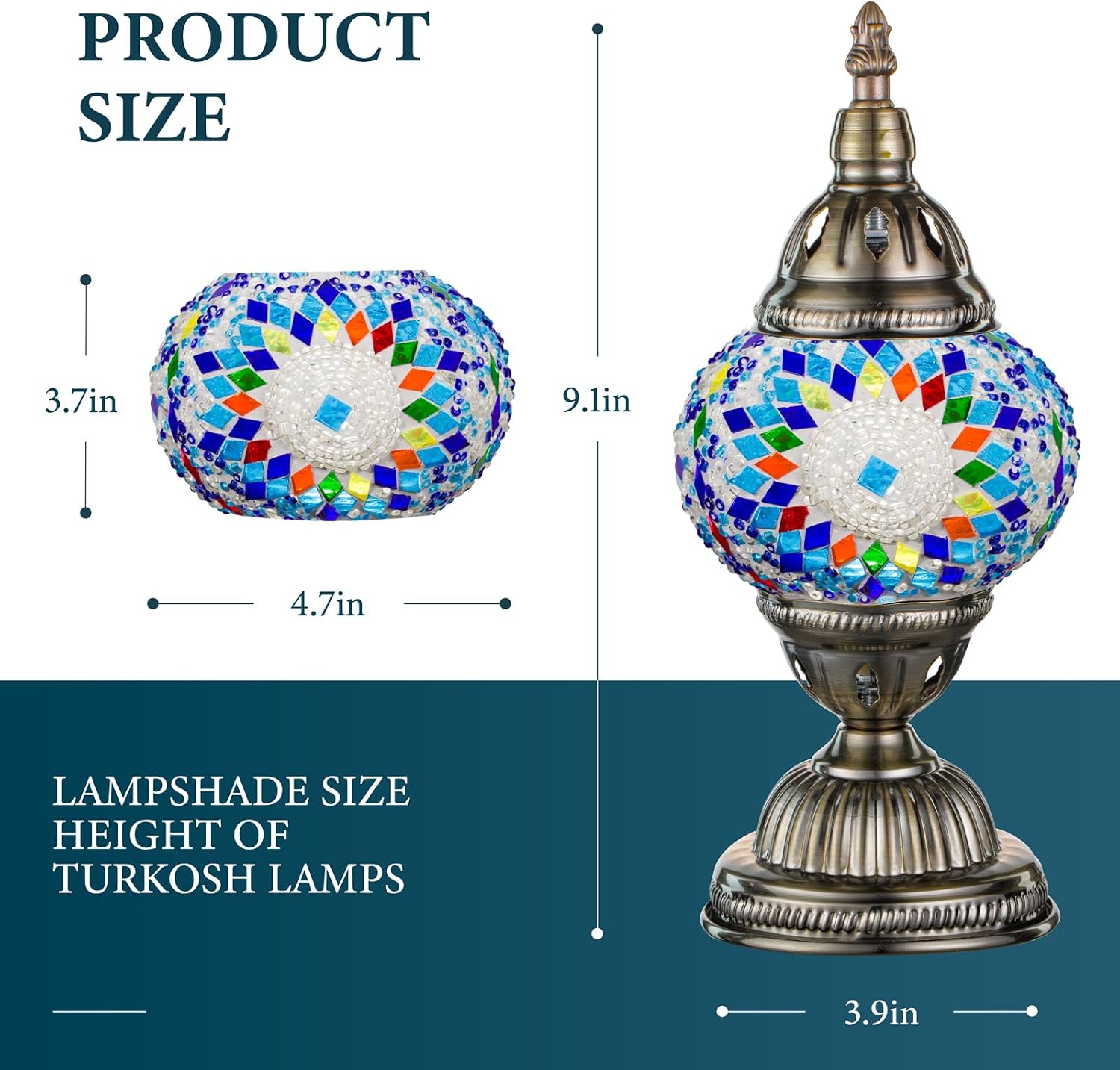 Marrakech Turkish Table Lamp with Bronze Base, Handmade Blue Moroccan Tiffany Style Mosaic Glass Night Stand Light Fixture Including LED…