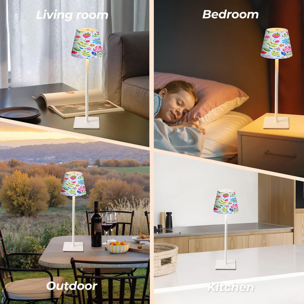 Cordless Mahjong Lamp Floral Fruit Pink Flowers Cherries Strawberries Blueberries Small LED Lamp 3 Color Dimmable Rechargeable Lamps for…