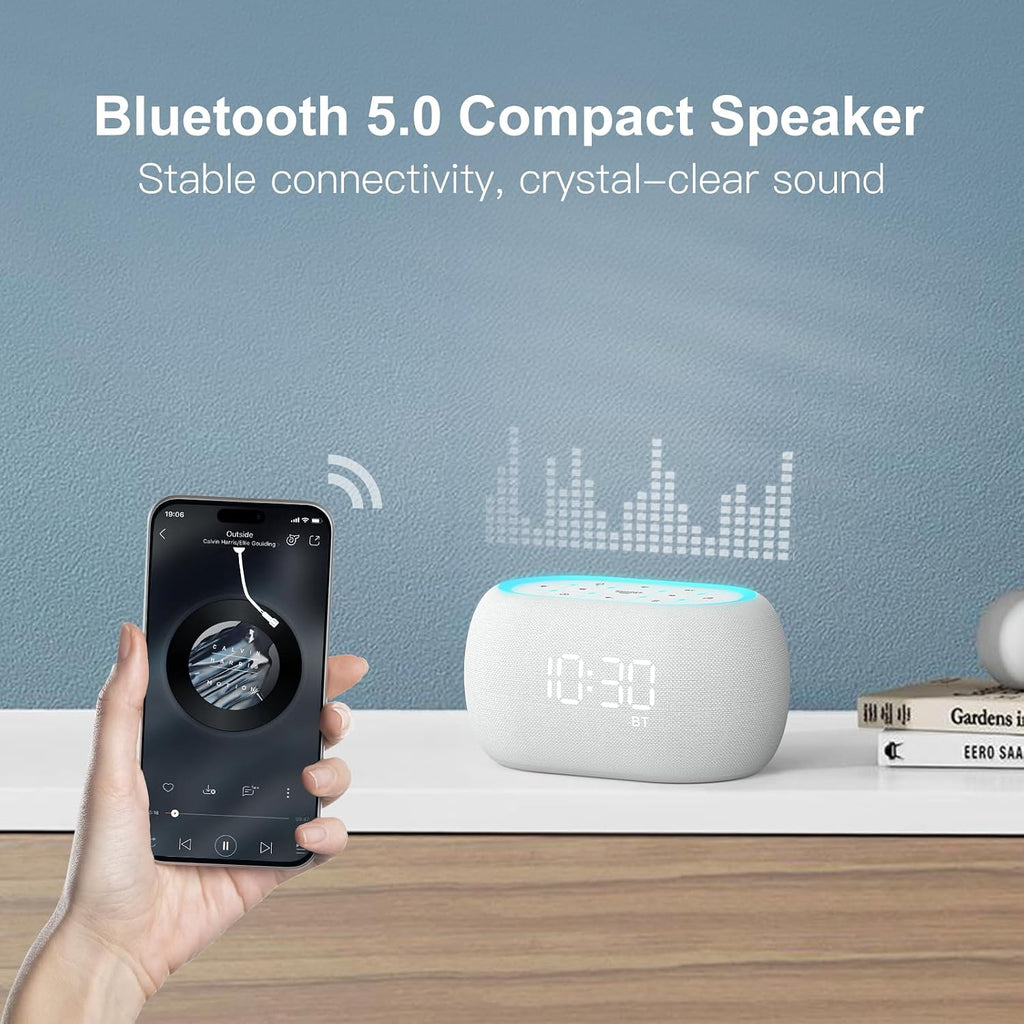 ANJANK White Noise Sound Machine Alarm Clock with Hi-Fi Bluetooth Speaker, 21 Soothing Sounds/7 Night Lights, 0-100% Dimmer/Sleep…