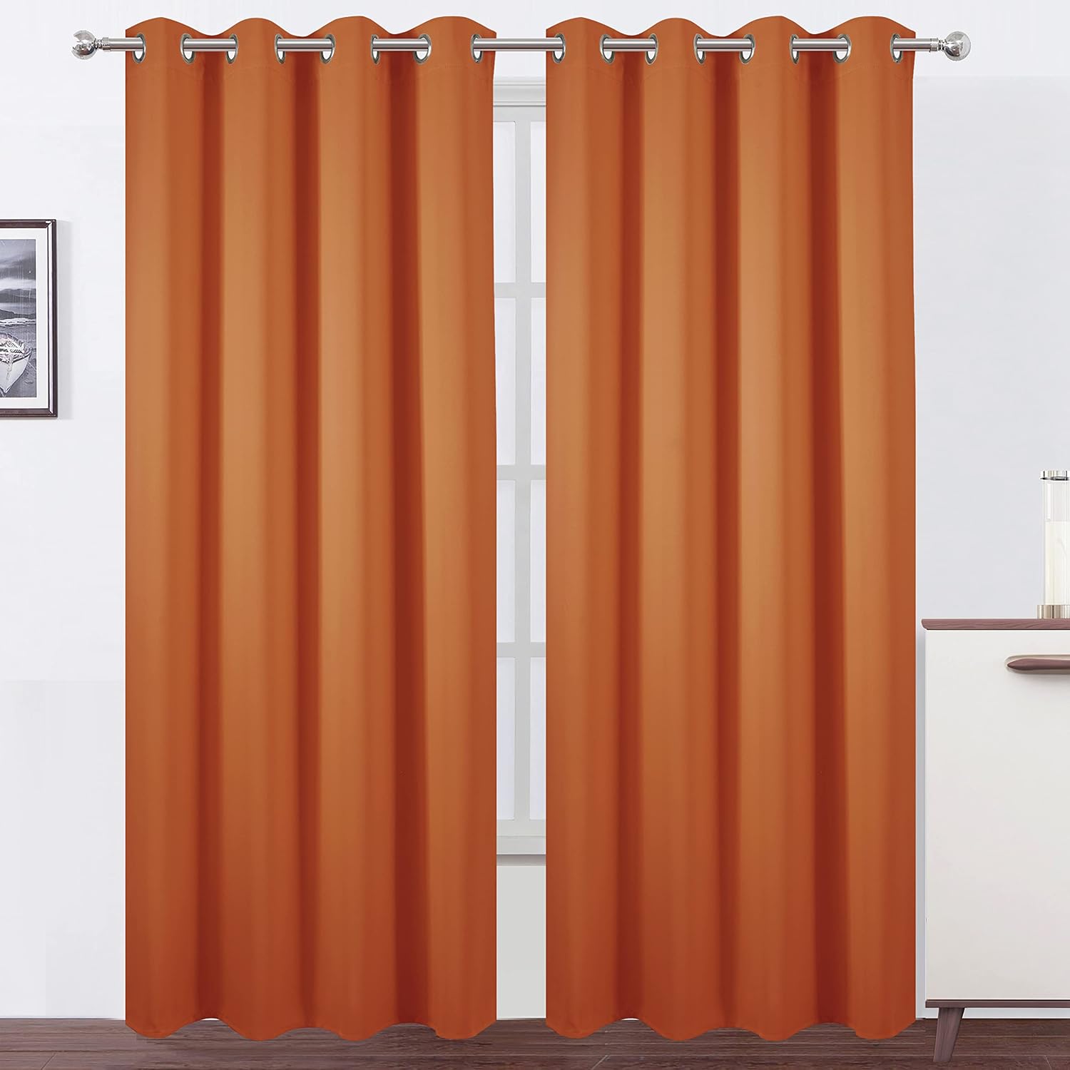Lemomo Blackout Curtains 52 x 95 inch/Orange Curtains Set of 2 Panels/Thermal Insulated Room Darkening Bedroom Curtains 95 inch silver