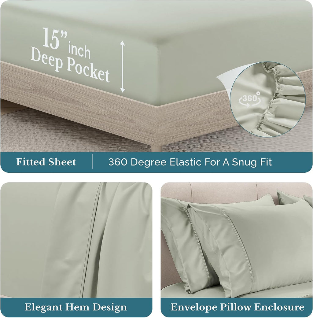 Casa Platino 100% Cotton Sheets Queen, 500 Thread Count Silky Buttery Soft Sateen Finish, Soft and Smooth Sheets Cotton Queen Sheet Set…