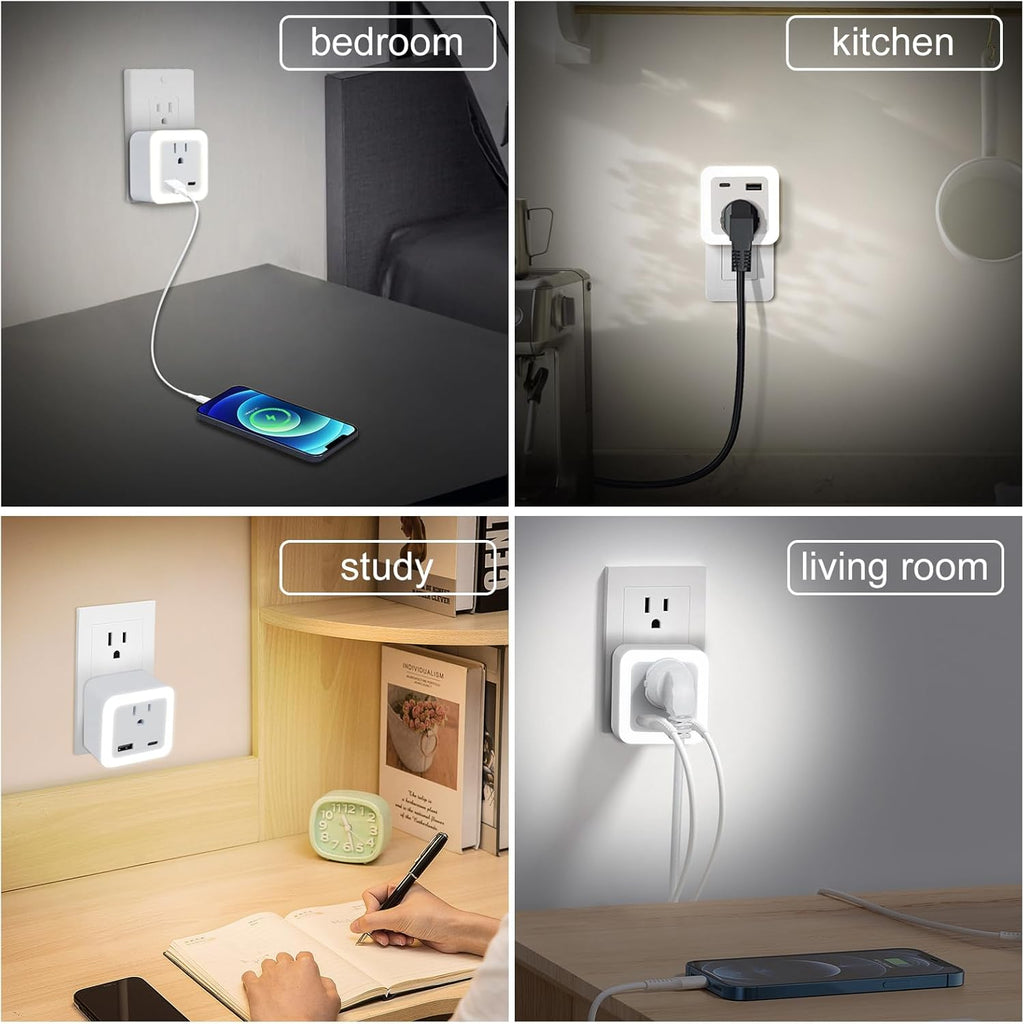 Night Lights Plug Into Wall 2 Pack Rechargeable Battery Backup Light Dusk to Dawn Sensor Night Light with Outlet Expander for Adults Kids…