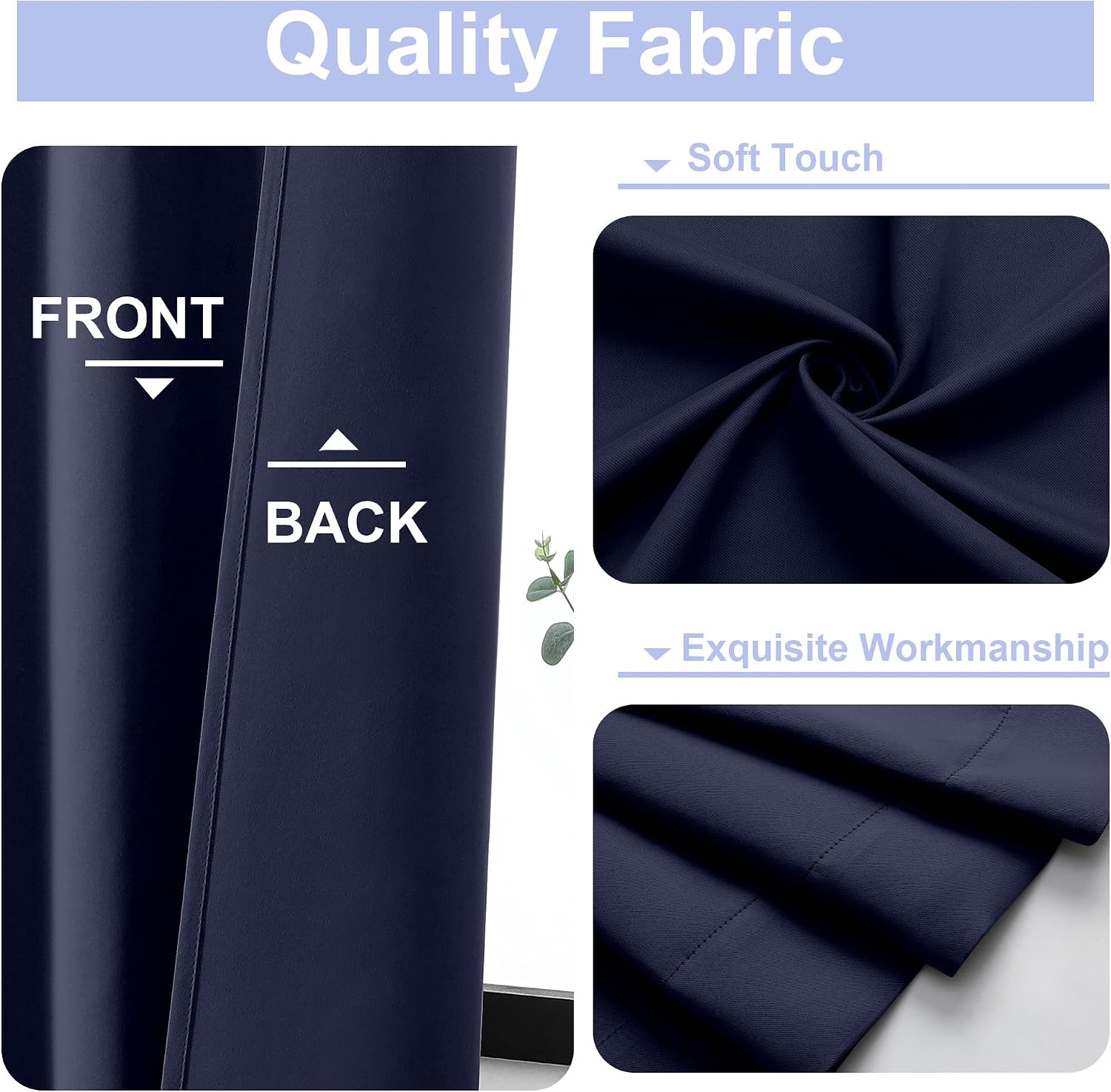 Simplebrand Ava Navy Blue Blackout Curtains for Bedroom 63 Inch Length 2 Panels, Solid Thermal Insulated Energy Saving Rod Pocket Window Tr…