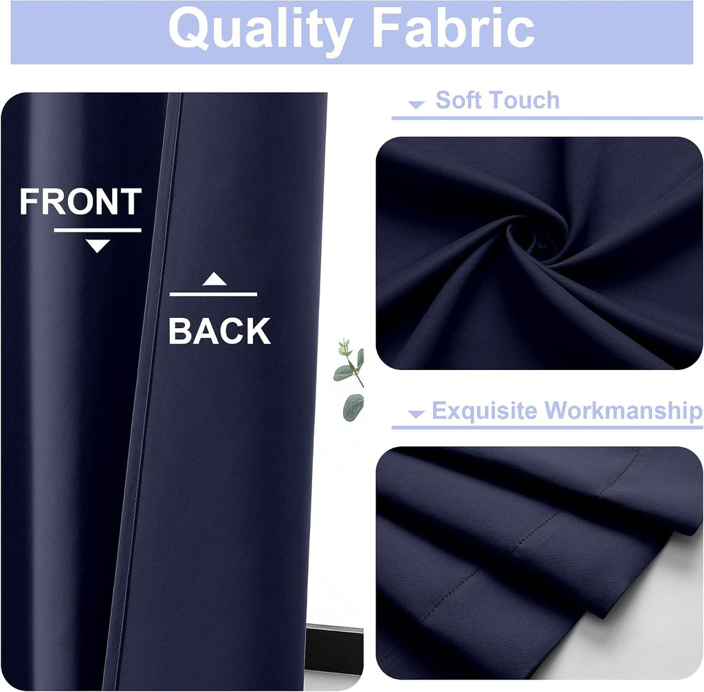 Simplebrand Ava Navy Blue Blackout Curtains for Bedroom 90 Inches Long 2 Panels Set, Solid Privacy Energy Saving Living Room Window Treatme…