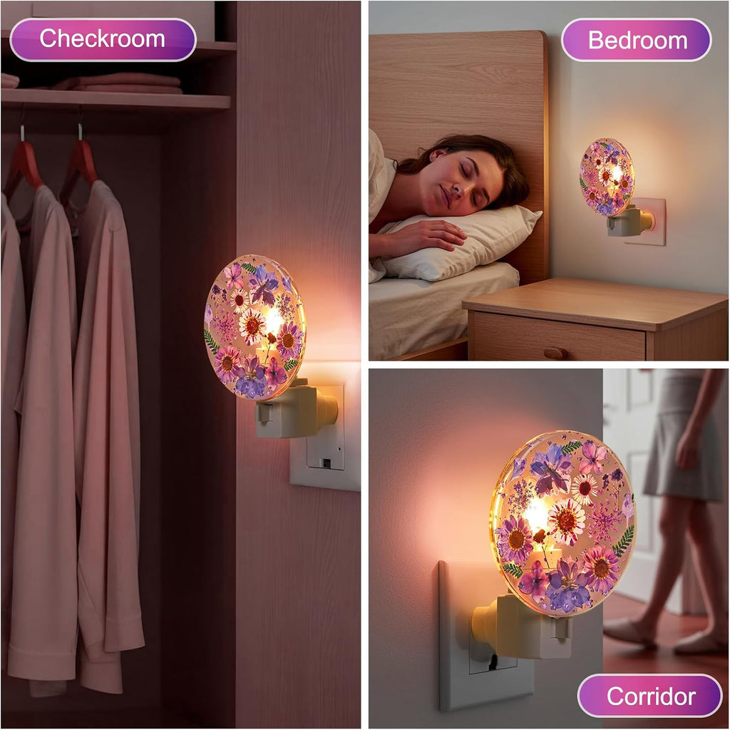 Glooglitter Pressed Flower Night Light Plug in - Handmade Dried Floral Wall Night Light, Soft Glow Decorative Nightlight for Hallway Bedroo…