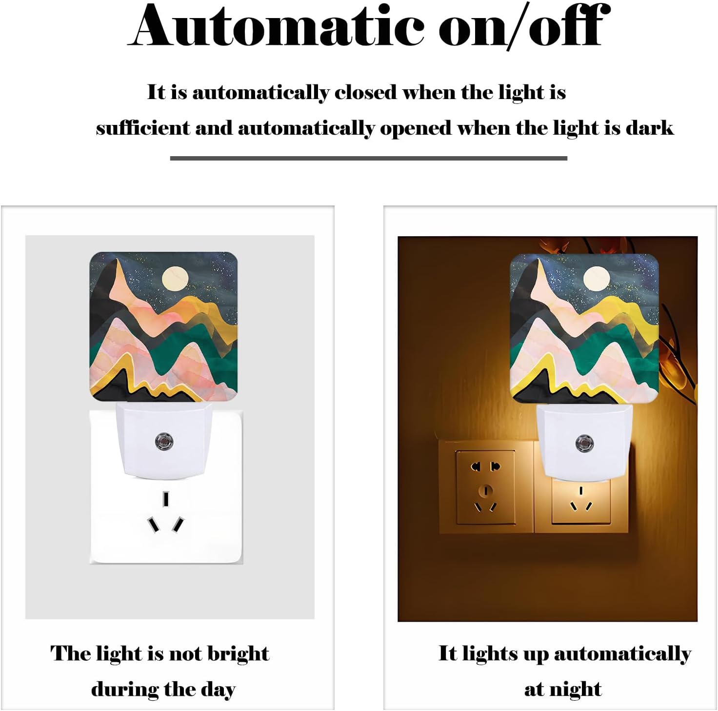 Mountains Night Sky Moon Night Light, Plug Into Wall Decor for Stairway, Hallway, Kitchen, Dusk to Dawn Sensor Nightlights for…