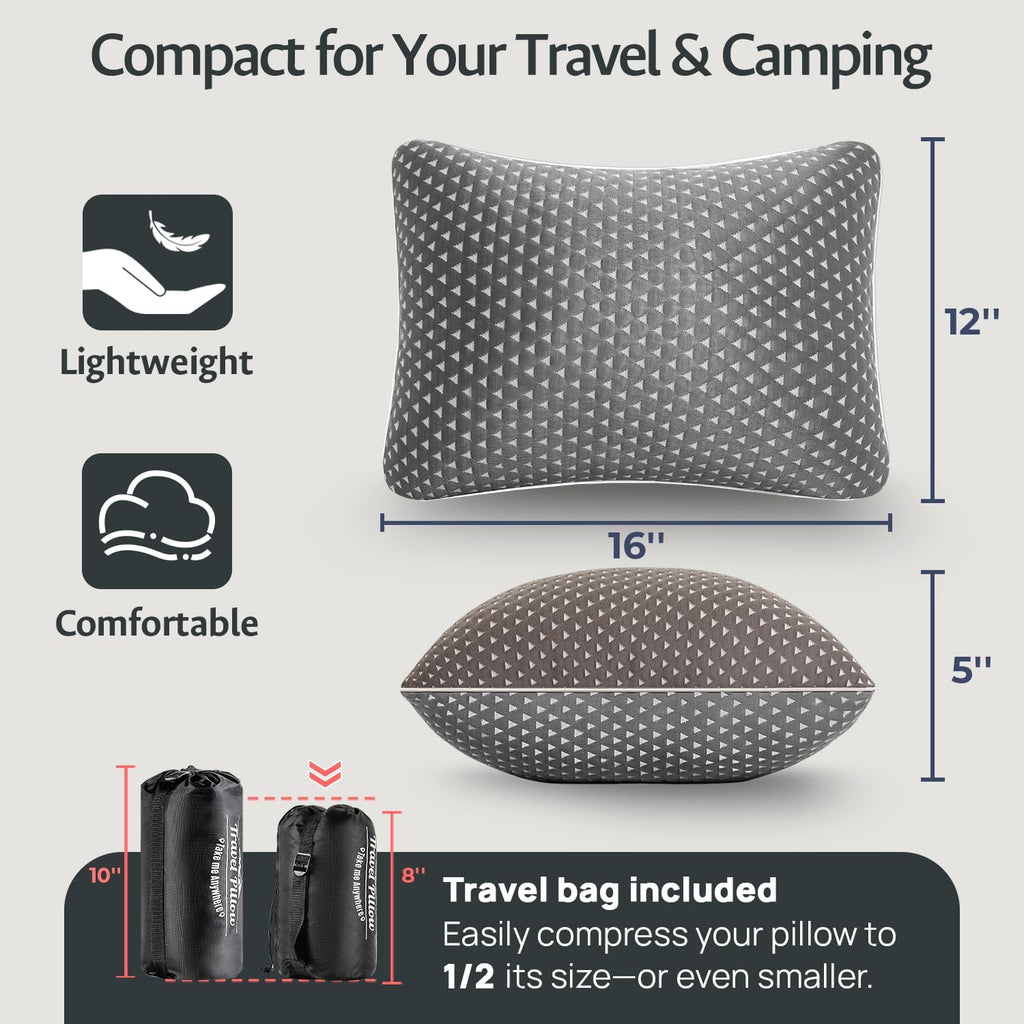 Fulocean Small Cooling Memory Foam Travel Pillows for Airplanes, Compressible Camping Pillow, Adjustable Gel Shredded Foam Bed Pillow for M…