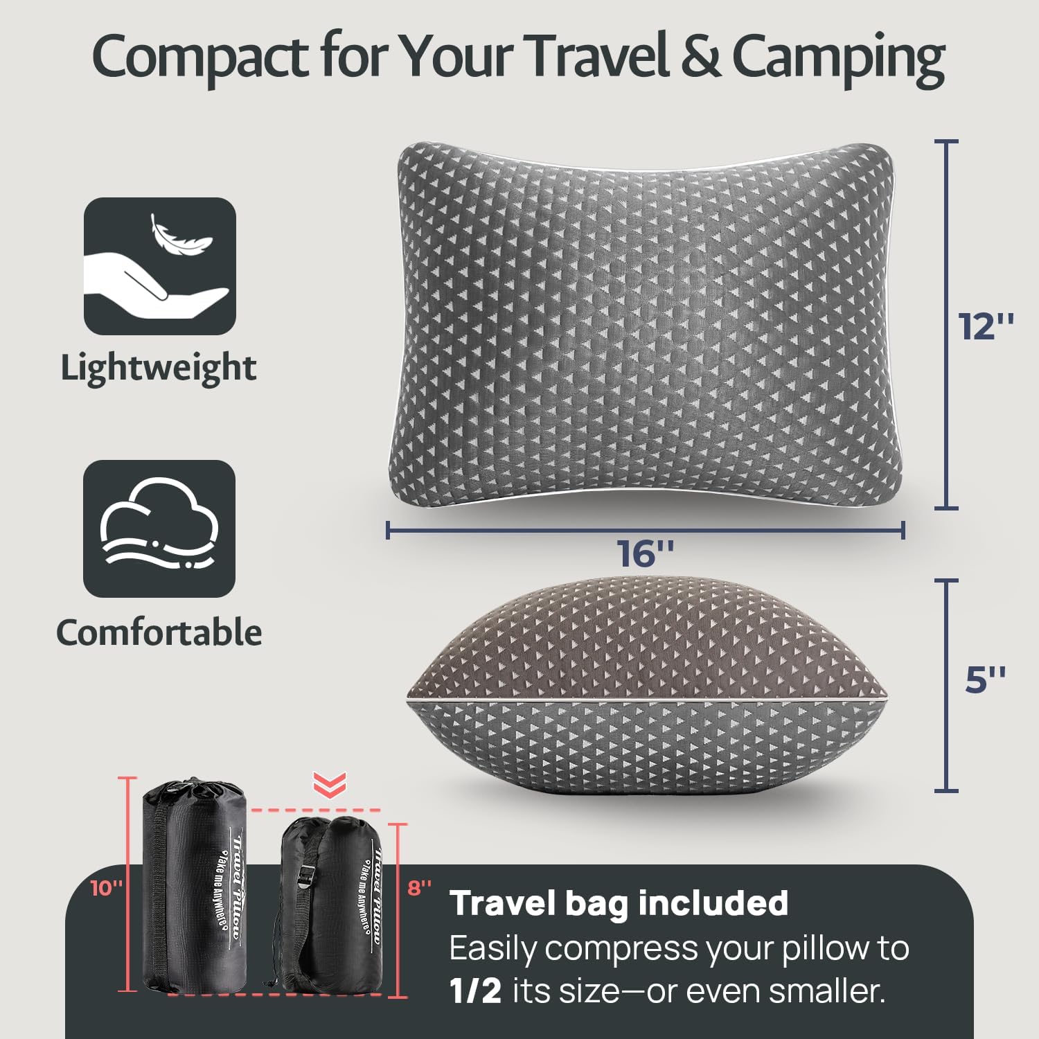 Fulocean Small Cooling Memory Foam Travel Pillows for Airplanes, Compressible Camping Pillow, Adjustable Gel Shredded Foam Bed Pillow for M…