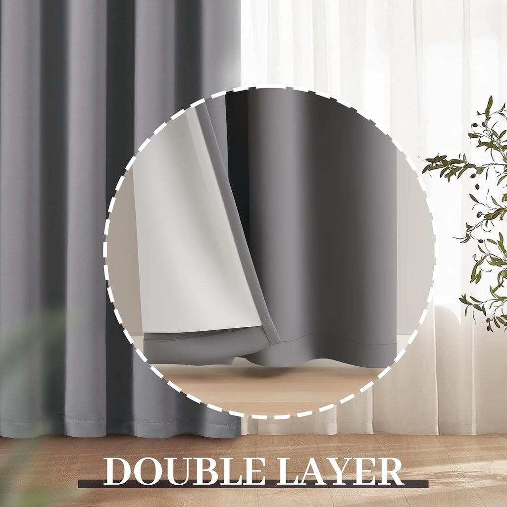 Yakamok Grey Room Darkening 100% Blackout Curtains Grommet Window Treatments with 2 Thick Layers-Gray Thermal Insulated Drapes Set of 2 Pan…