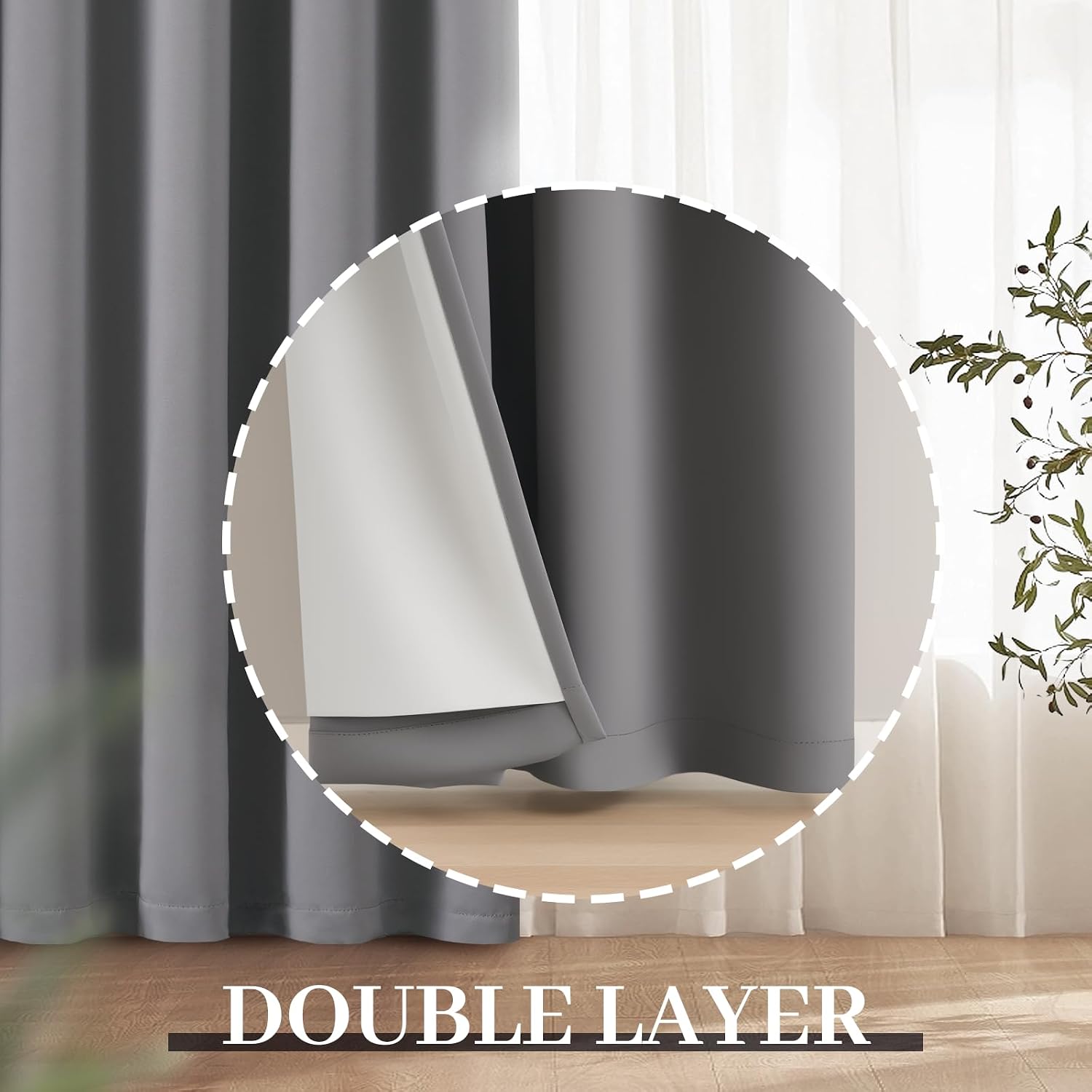 Yakamok Grey Room Darkening 100% Blackout Curtains Grommet Window Treatments with 2 Thick Layers-Gray Thermal Insulated Drapes Set of 2 Pan…