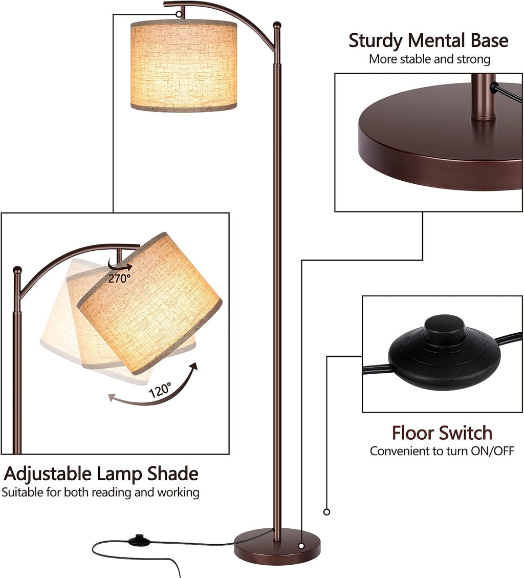 Floor Lamp for Living Room, LED Standing Lamp Tall Industrial Floor Lamp Reading for Bedroom, Office (9W LED Bulb, Beige Lampshade…