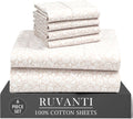 Ruvanti 100% Cotton Percale Sheets Full Size 6 Piece Set, Cooling Bed Sheets for Hot Sleepers, Deep Pocket 16”, Breathable Lightweight & Du…