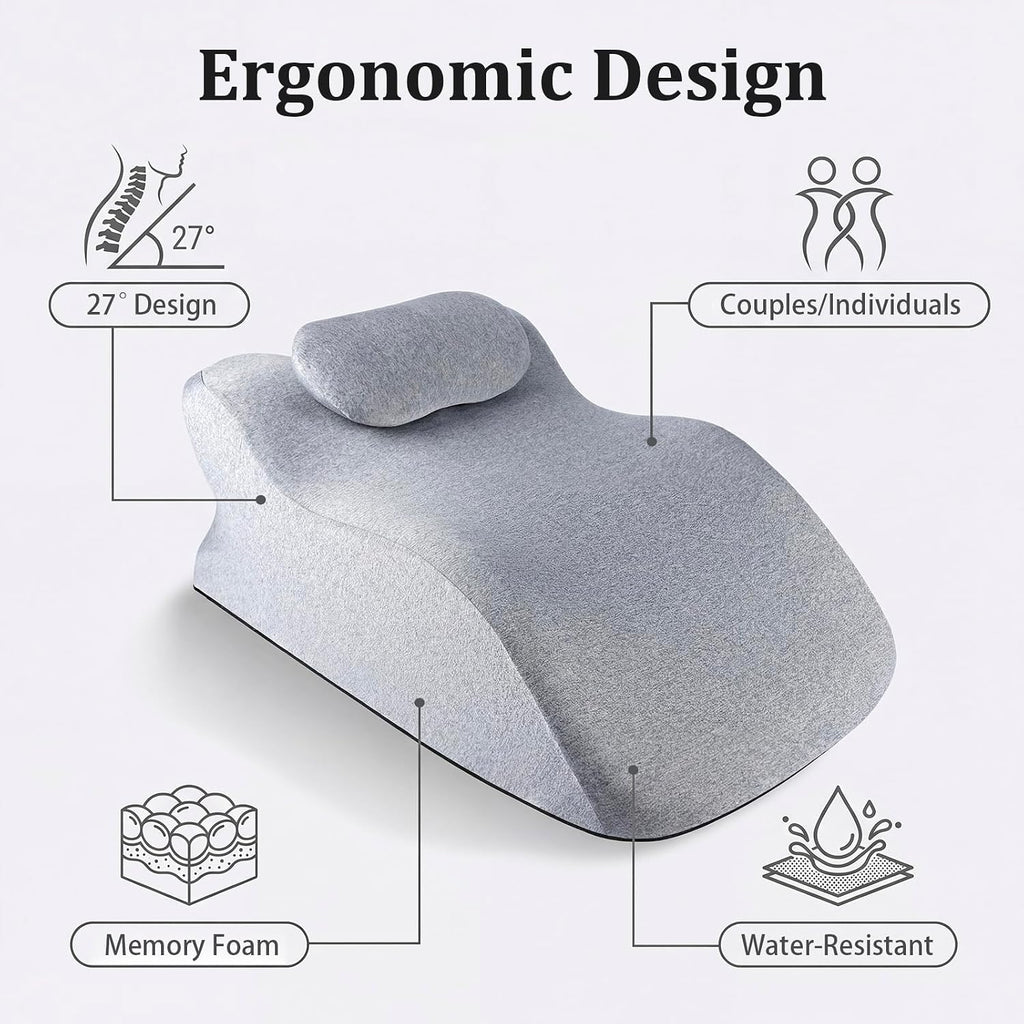 Ergonomic Contoured Support Pillow, 27°Angle Wedge Memory Foam Pillow, Multi-Functional Neck Back Waist Pillow for Bed Sleeping &…
