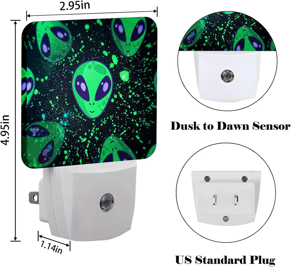Green Aliens Night Light, Plug Into Wall Decor for Stairway, Hallway, Kitchen, Dusk to Dawn Sensor Nightlights for Boys/Girls/Women/Men Room…