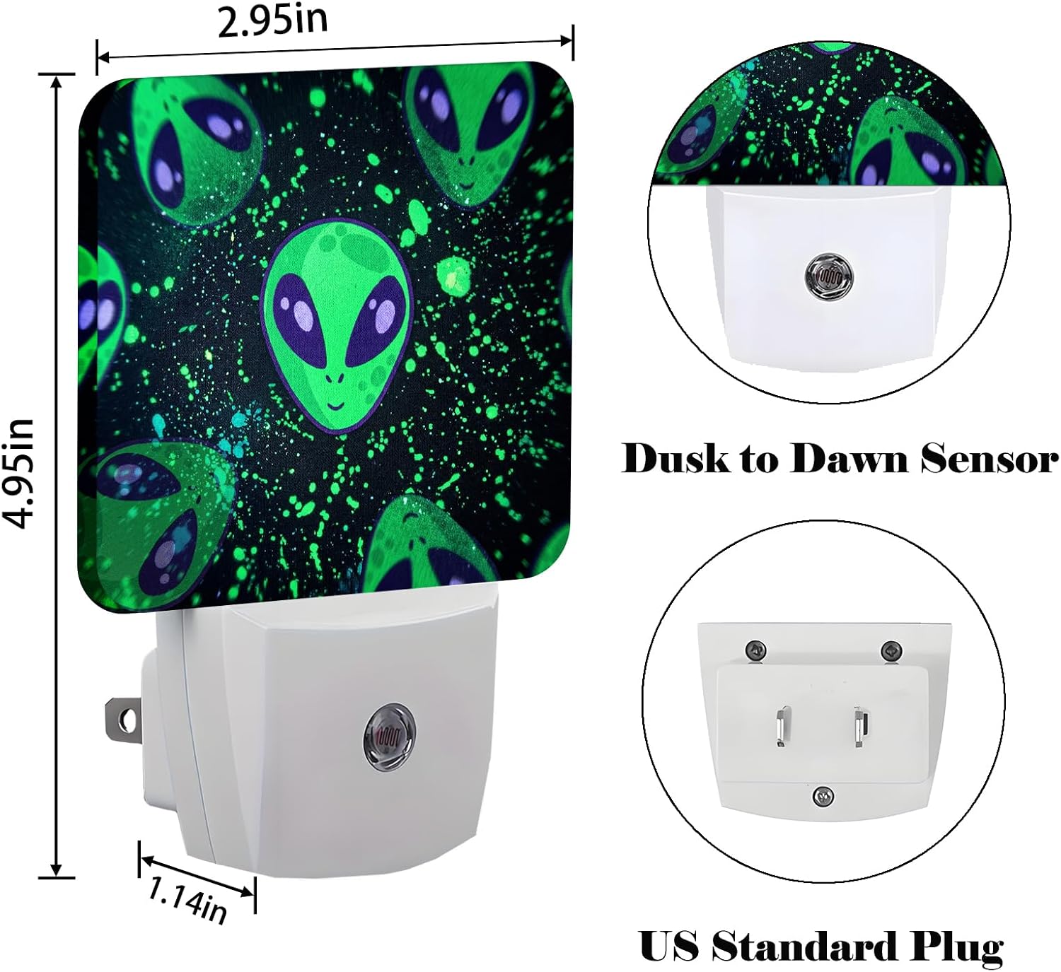 Green Aliens Night Light, Plug Into Wall Decor for Stairway, Hallway, Kitchen, Dusk to Dawn Sensor Nightlights for Boys/Girls/Women/Men Room…