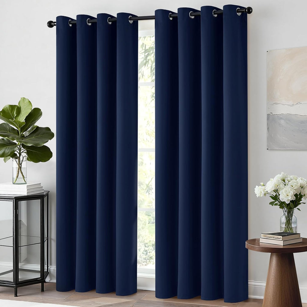 Yakamok 84 Inch Long Light Blocking Navy Blue Blackout Curtains, Room Darkening Thermal Insulated Blackout Drapes with Grommet for…