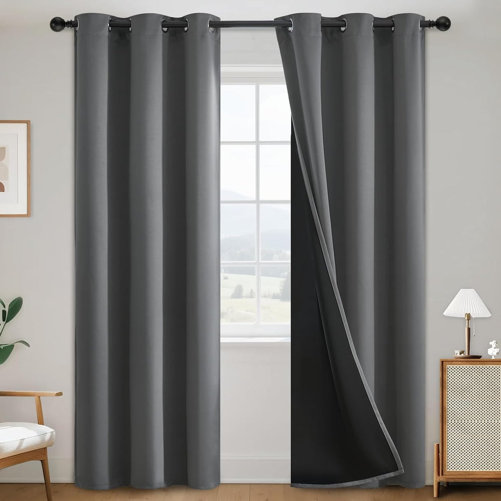 SimpleHome 100% Blackout Curtains for Bedroom, Thermal Insulated Grey Grommet Window Drapes Room Darkening Curtains for Living Room with Bla…