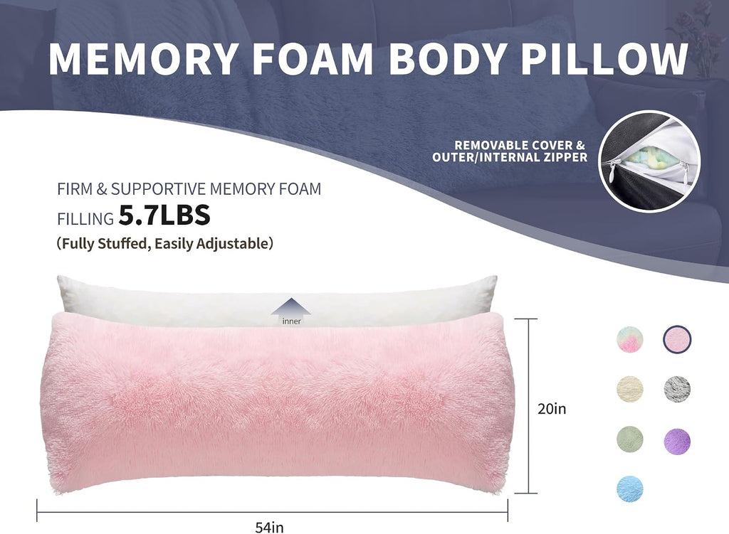 Wsofrlac Knee Hip Pillow for Side Back Sleepers 20x54 Kids Pink Body Pillow Pillowcase with Memory Foam Pregnant Pillows for Sleeping King…