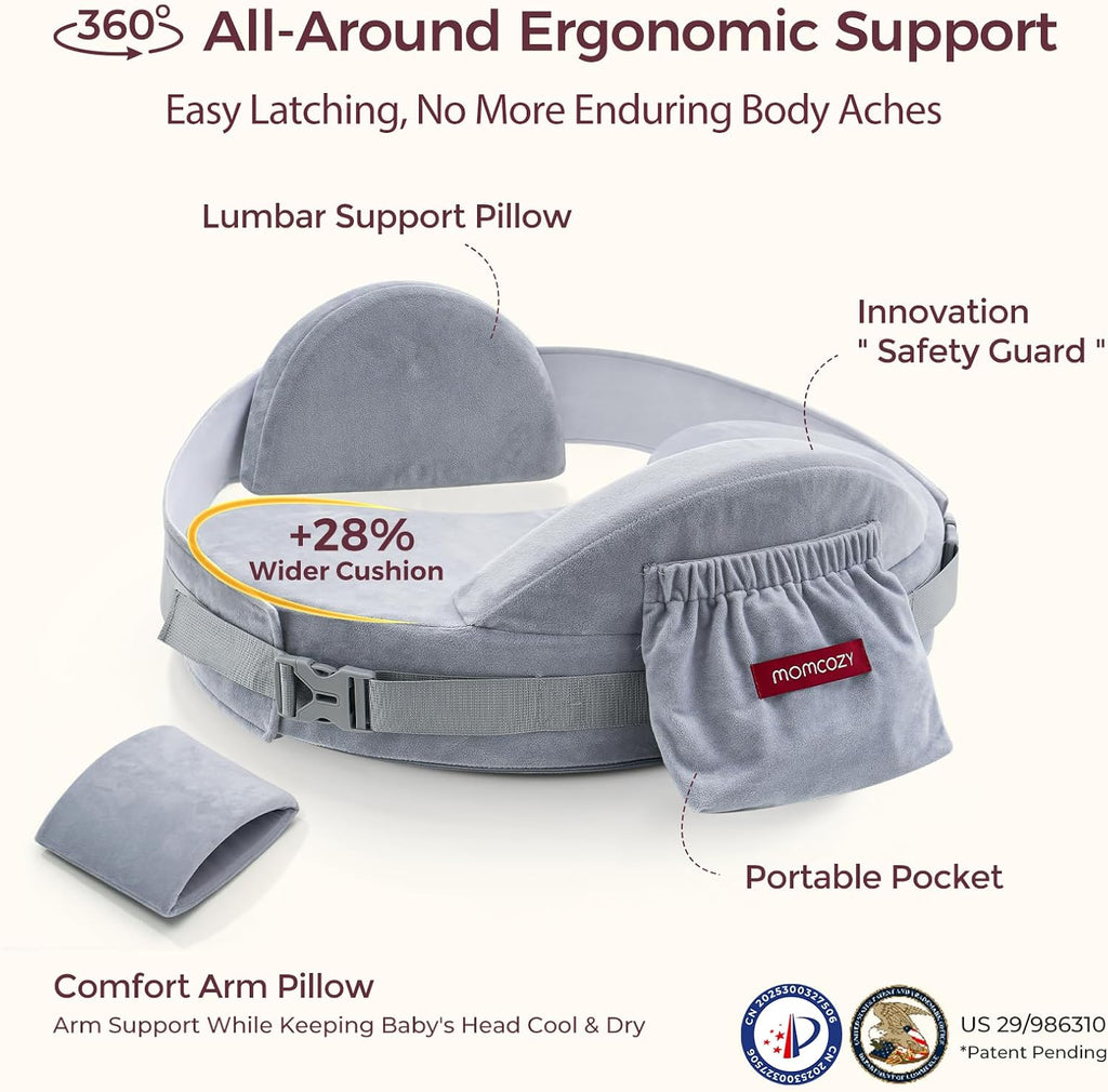 Momcozy CozyPro Nursing Pillow - All Around Lumbar & Arm Support - Safety Guard, Firm & Springy Memory Foam-Stable, Ergonomic Support, Easi…