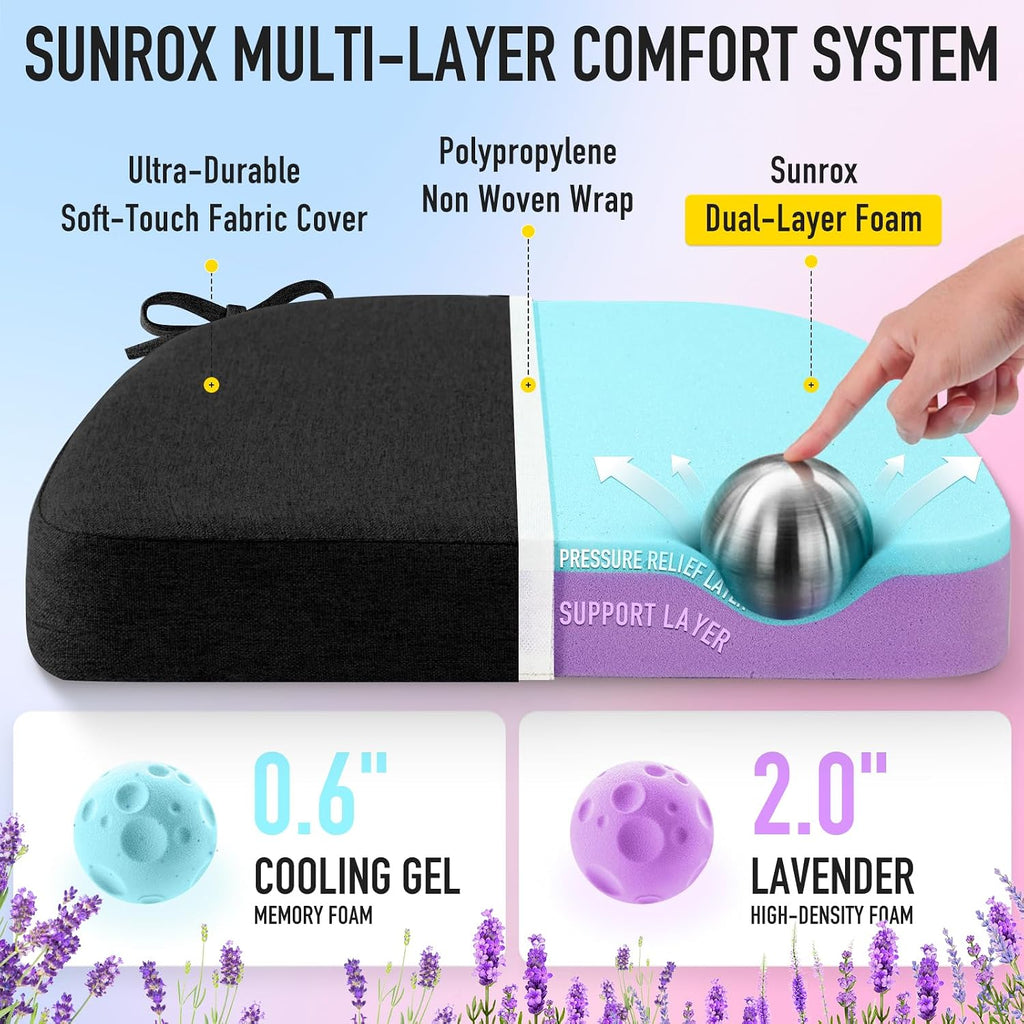 Sunrox Cooling Gel Memory Foam Chair Cushions, 2.6" Thick U-Shaped Dual-Layer Comfort Dining Chair Pads, Non Slip Seat Cushion with Ties fo…