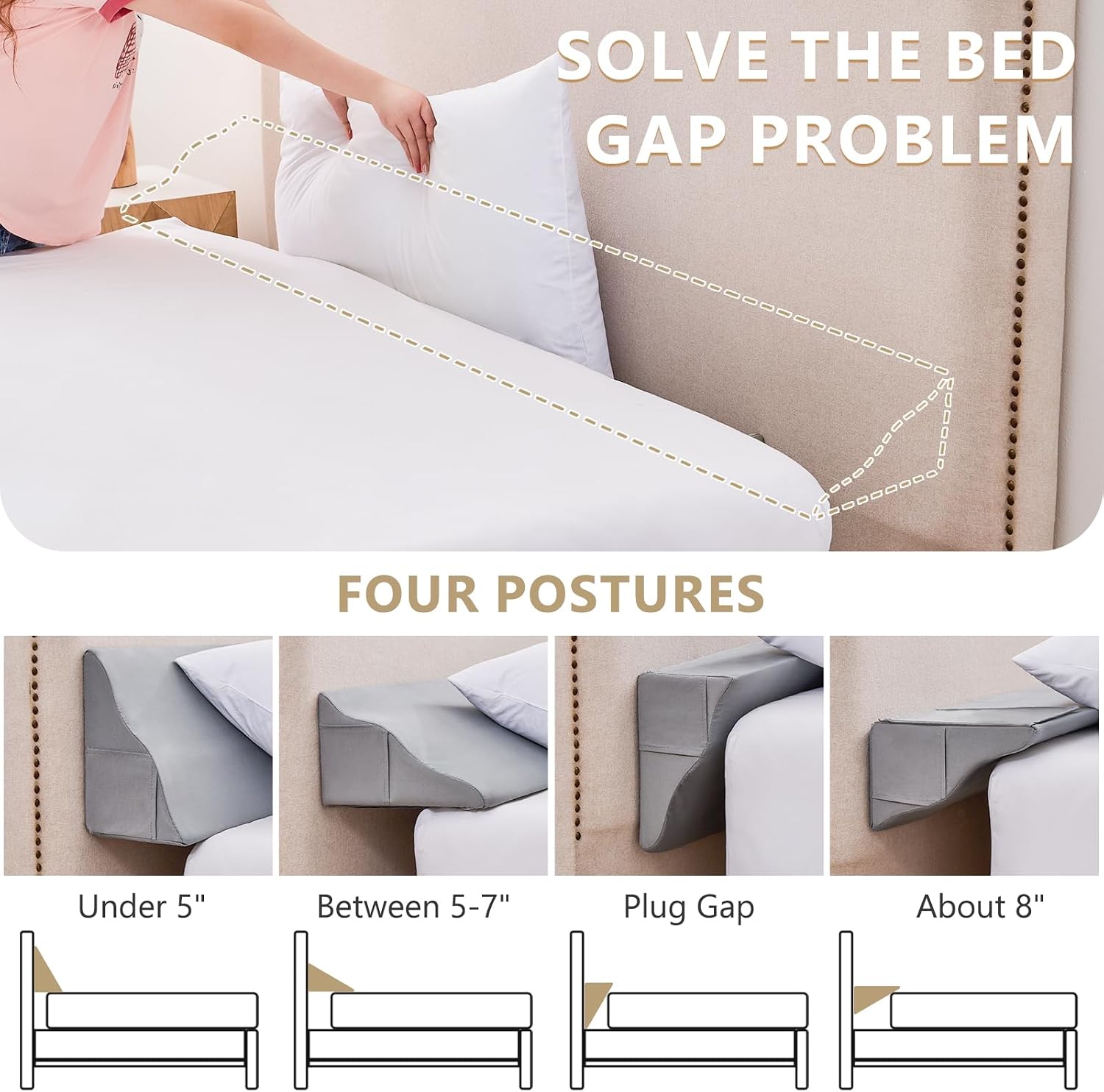 Bed Wedge Pillow for Headboard Gap Filler Full(54"x6"x10")– Triangle Pillow Wedge for Bed, Mattress Wedge Gap Filler for Headboards, Soft…