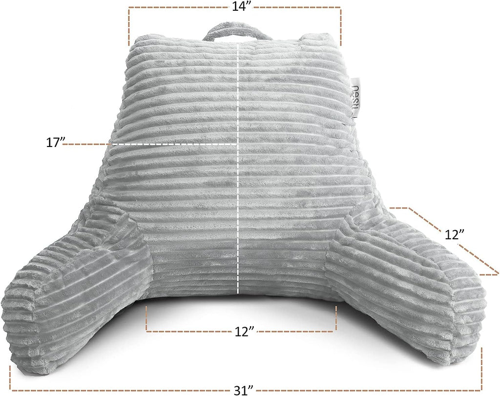 Nestl Reading Pillow with Shredded Memory Foam, Luxe Cut Plush Back Pillow for Sitting Up in Bed, Back and Arms Adjustable Support for…