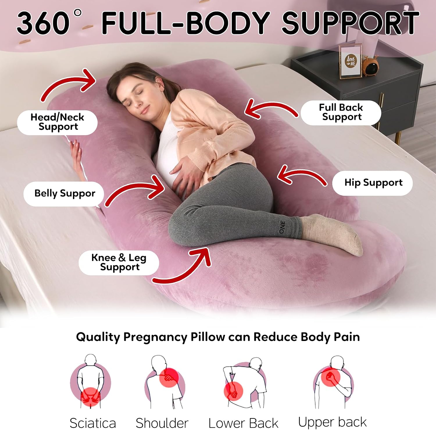 U-Shaped Pregnancy Pillow for Sleeping, Full Body Support for Back, HIPS & Belly -65 Inch Maternity Pillow with Machine Washable Cover |…
