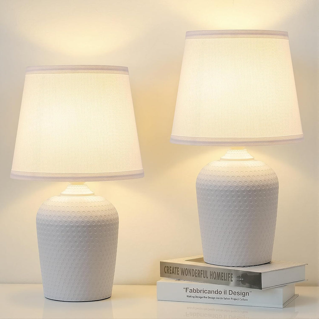 Sucolite 16'' Table Lamps Set of 2, Bedside Nightstand Lamps for Bedroom Kid’s Room, Cute Desk Lamps with Studded Texture Base for…