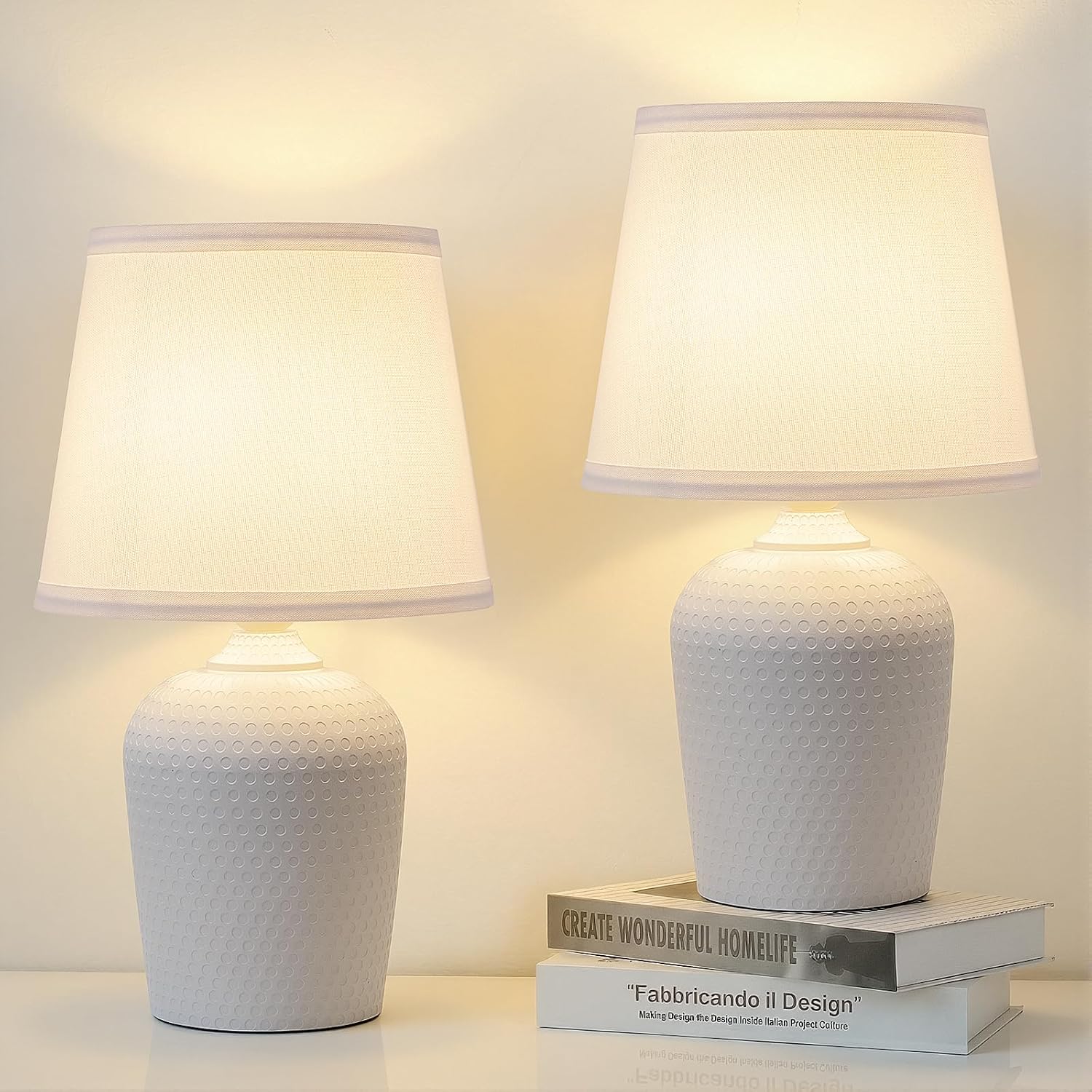 Sucolite 16'' Table Lamps Set of 2, Bedside Nightstand Lamps for Bedroom Kid’s Room, Cute Desk Lamps with Studded Texture Base for…