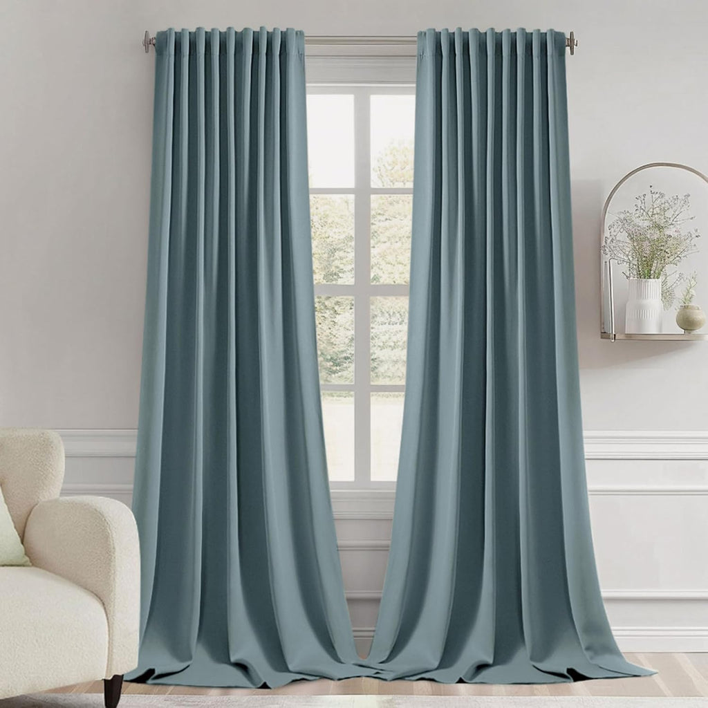 Miulee Greyish Blue Back Tab Blackout Curtains 120 Inch Long 2 Panels Set for Bedroom, Rod Pocket/Pinch Pleated Extra Long Thermal Insulate…