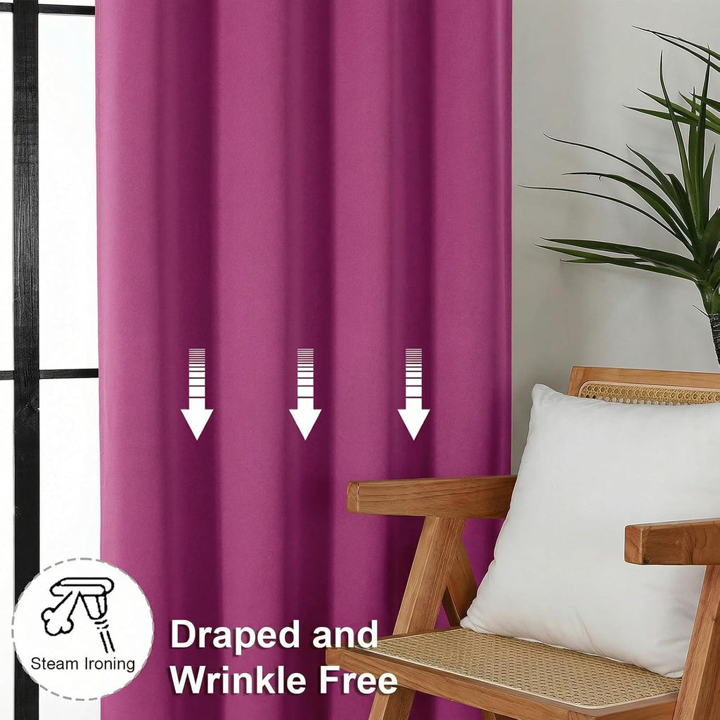 Simplebrand Ava Hot Pink Short Blackout Curtains for Bedroom 45 Inches Long 2 Panels Set, Solid Thermal Insulated, Energy Saving Window Tre…