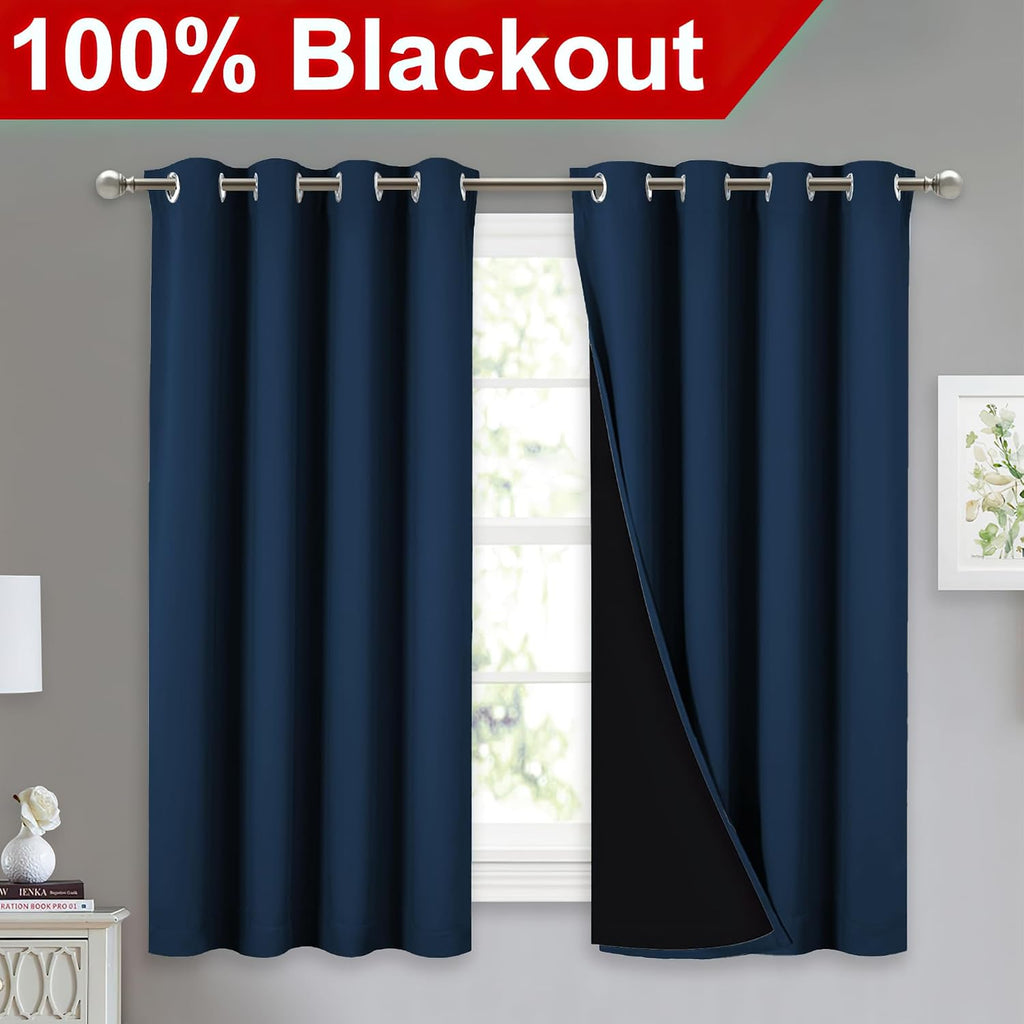 Nicetown 100% Blackout Curtains with Black Liners, Thermal Insulated Full Blackout 2-Layer Lined Drapes, Noise Cancellation Window Draperie…