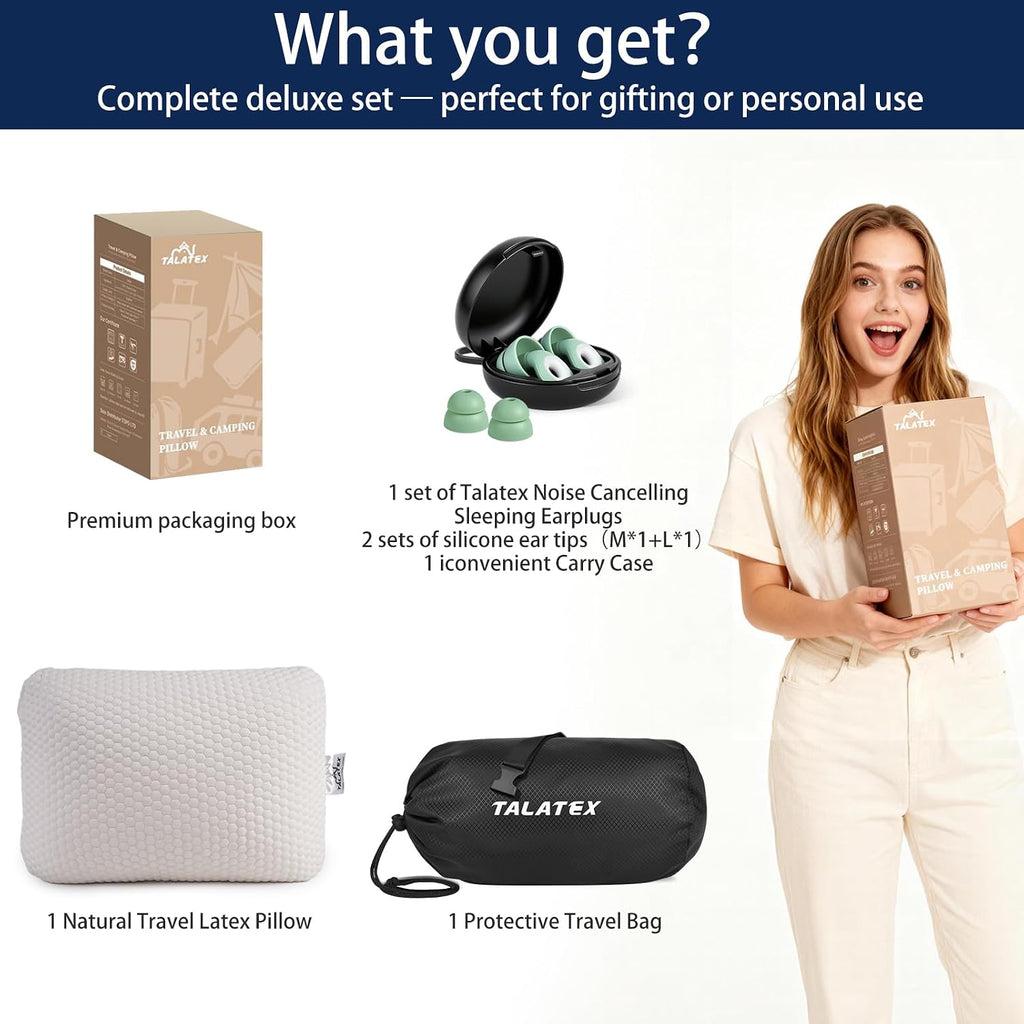 Talatex 100% Natural Premium Talalay Latex Travel Pillow, Camping Pillow, Small Camping Pillow with Compressible Stuff Sack, No Memory…