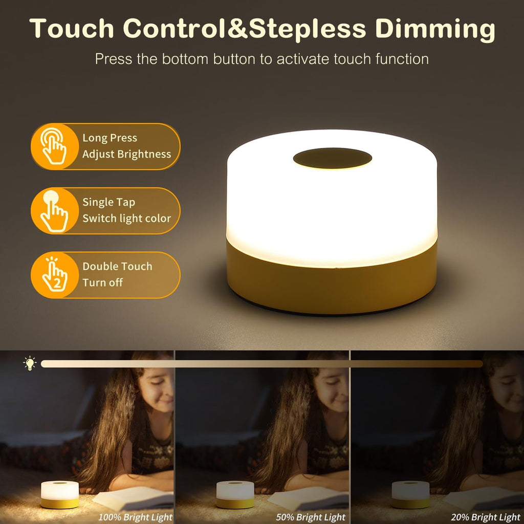 JUSHENG Night Light for Baby Nursery, USB Rechargeable Touch Lamp for Bedroom Nightstand with 3CCT & Dimming Function LED Battery…