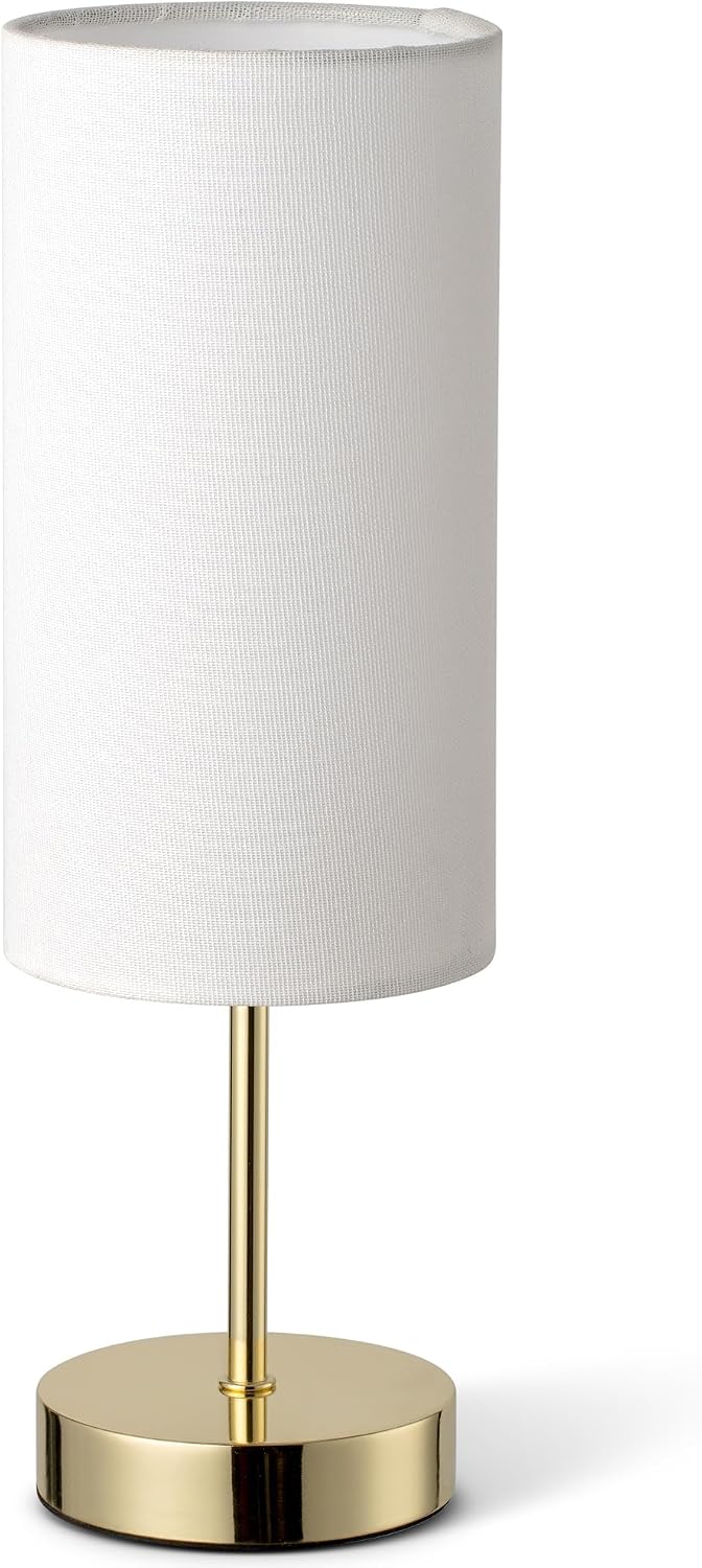 Small Nightstand Table Lamp for Bedroom, Round White Fabric Shade and Gold Metal Base, Modern Minimalist Bedside Lamps for Dresser…