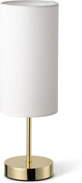 Small Nightstand Table Lamp for Bedroom, Round White Fabric Shade and Gold Metal Base, Modern Minimalist Bedside Lamps for Dresser…