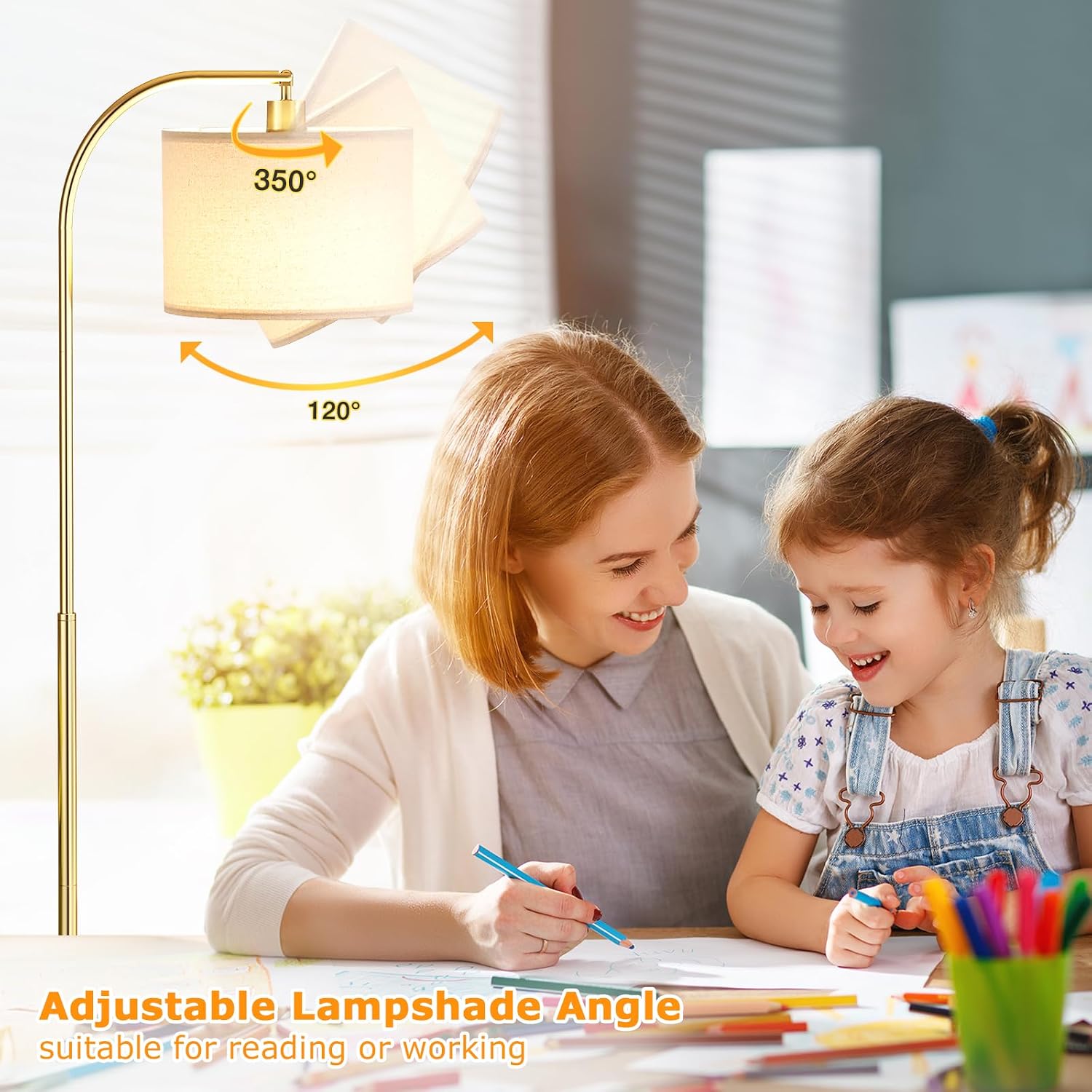 Ambimall Arc Floor Lamp with Remote and Stepless Dimmable Bulb, Colors Temperature & Brightness Adjustable, Gold Floor Lamps for Living Roo…