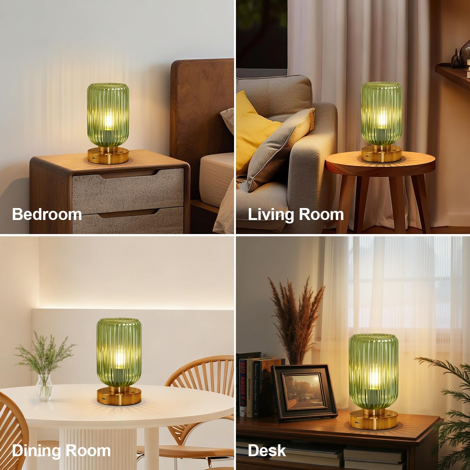 LightRound Cordless Table Lamp for Bedroom, 7500mAh Rechargeable Battery Operated Lamp, Modern Touch Dimmable Wireless Lamp Gold Base…