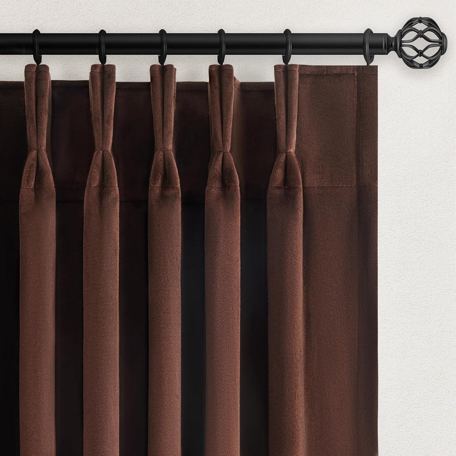 Drapenova 92 Inch Long Dark Brown Velvet Blackout Curtains for Living Room Bedroom Elegant Luxury Boho Light Blocking Thermal Insula…